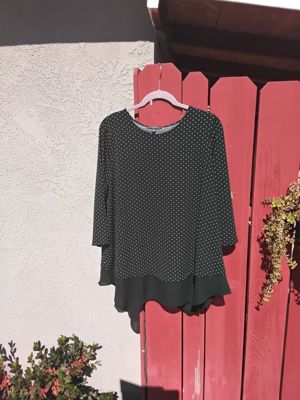 Adrianna Papell Black Polka Dot Tunic with Layered Hem